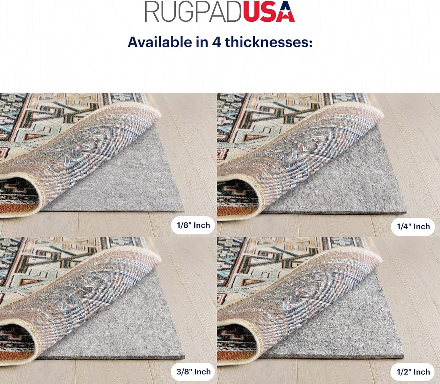 RUGPADUSA - Dual Surface - 7'10" x 9'10" - 3/8" Thick - Felt + Rubber - Enhanced Non-Slip Rug Pad - Adds Comfort and Protection - for Hard Surface Floors