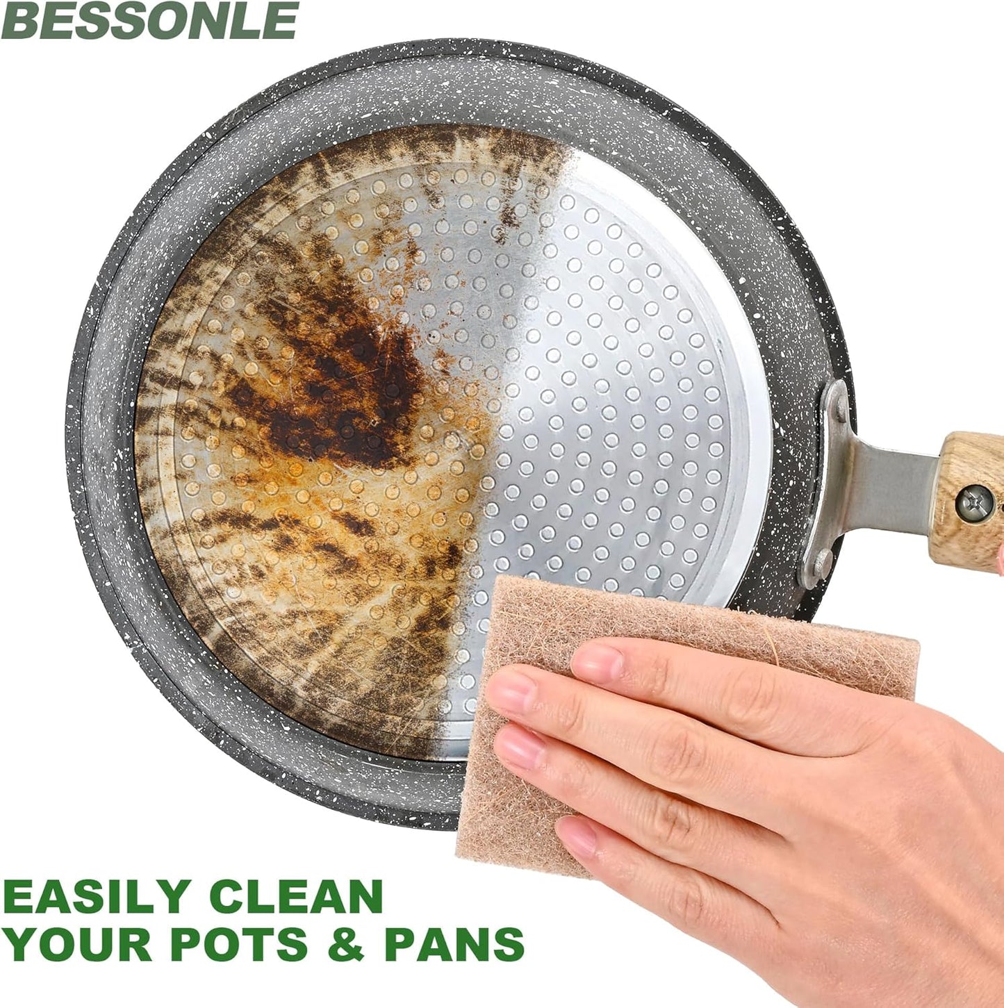 24 Pack Natural Scrub Kitchen Sponges - Coconut Husk Non Abrasive Scouring Pads - Multipurpose Scrubbing for Dishes - Heavy Duty Dishes, Pan and Pot Scrubbers for Kitchen Non Scratch