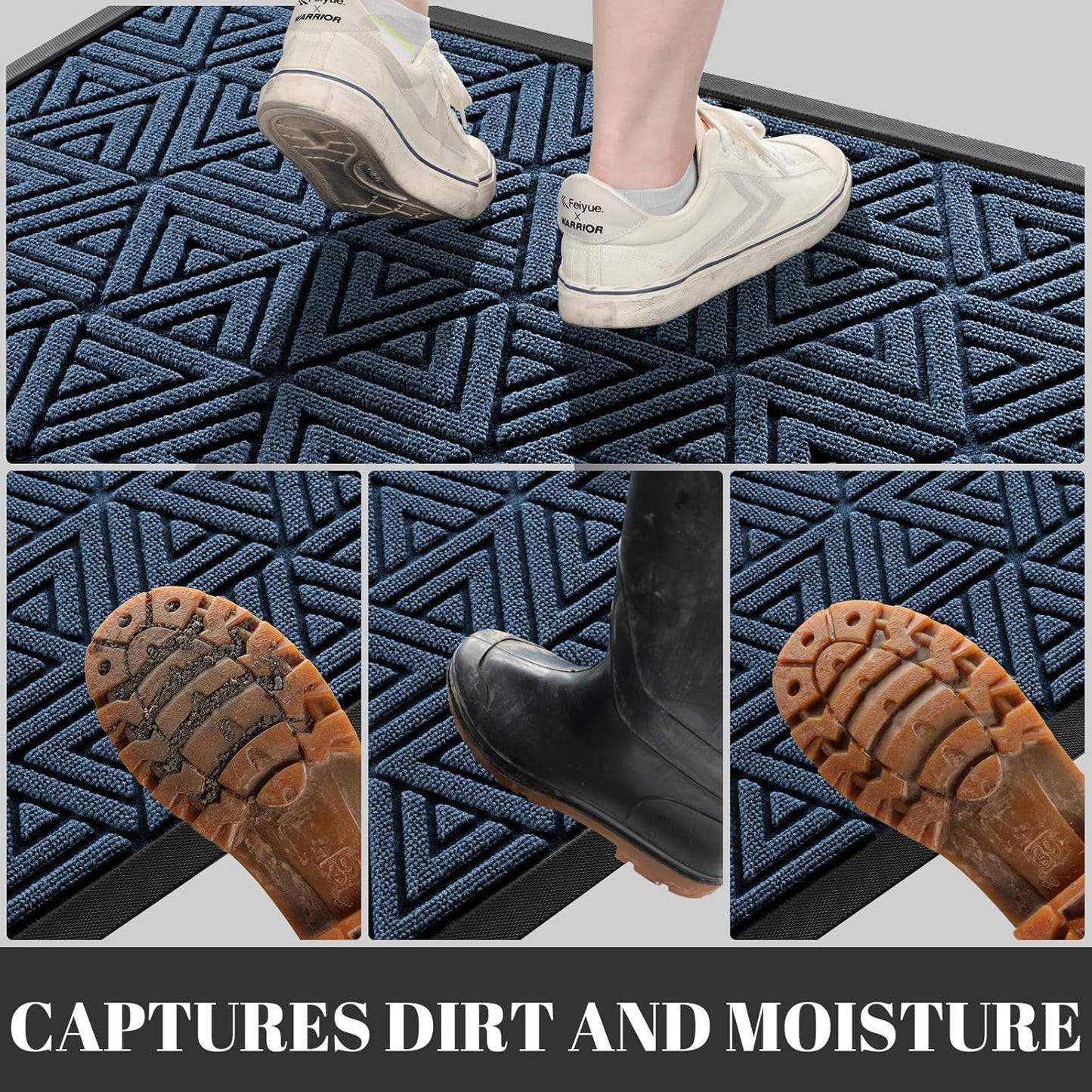 Yimobra Large Door Mat 47x24, All-Weather Waterproof Non-Slip Welcome Matt Outdoor, Heavy Duty Non Slip Doormat for Entryway for Patio and Garage Indoor, Easy Clean, Blue