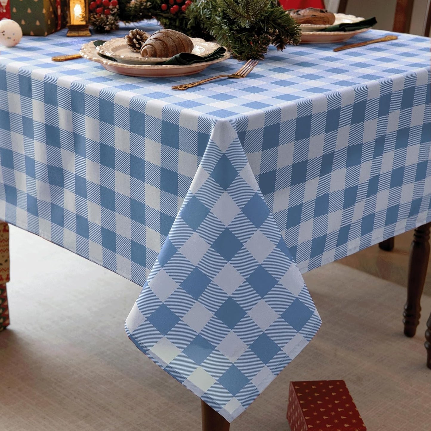 Waterproof Plaid Tablecloth Fabric - Square 58x58 Inch Classic Gingham Checker Table Cloth for Indoor/Outdoor Use - Buffalo Table Cover for Picnics, BBQs, and Parties