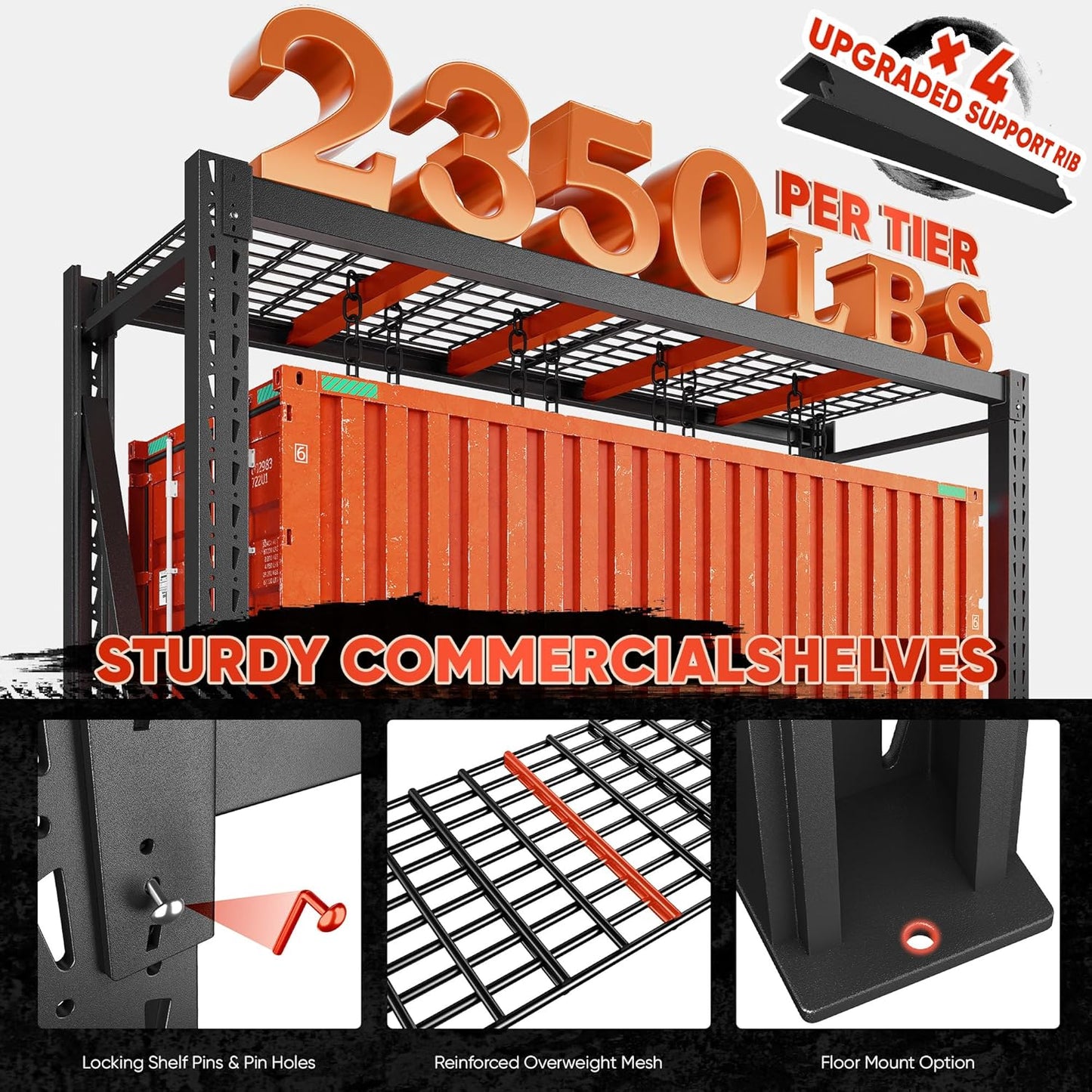 Bepatio 9400LBS Garage Shelving Heavy Duty 67.6W Storage Shelves Adjustable Metal Shelving 4 Tier Utility Shelf for Warehouse Basement Shop, Black 67.6''Wx23.7''Dx72''H, 2PCS