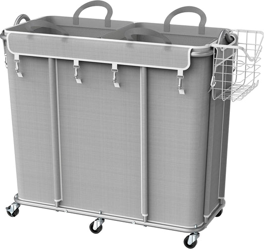 Simple Houseware Extra Large Rolling Laundry Cart – Heavy Duty Hamper with 2 Removable Bags & 6 Smooth Wheels – Commercial Laundry Organizer for Home, Hotel, Dorm, Gym, Gray
