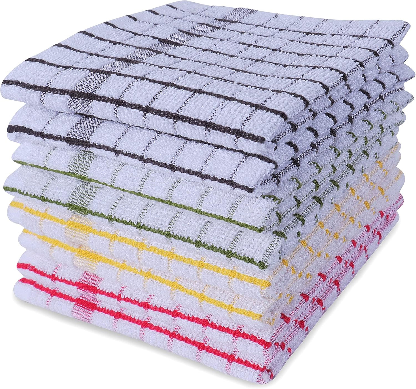 AMOUR INFINI Kitchen Dish Cloths Set of 8 - Ultra Soft, Highly Absorbent, Quick-Drying Terry Cotton Dishcloths 12"x12" Inch Wash & Cleaning Cloths for Kitchen & Dishwashing (Assorted)