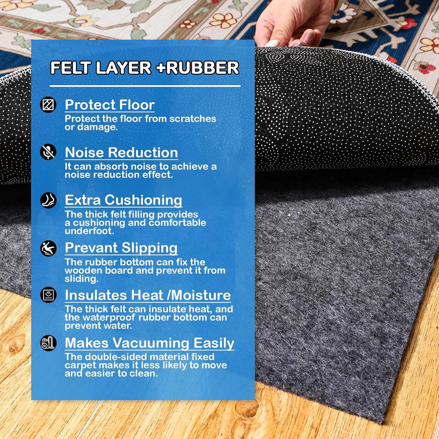 Non-Slip Rug Pads 4 x6 ft, 100% Waterproof Rugs Non Skid Rug Pad for All Floors and Finishes Durable Hardwood Floor Protective Felt Keeps Rugs in Place, Safe and Secure