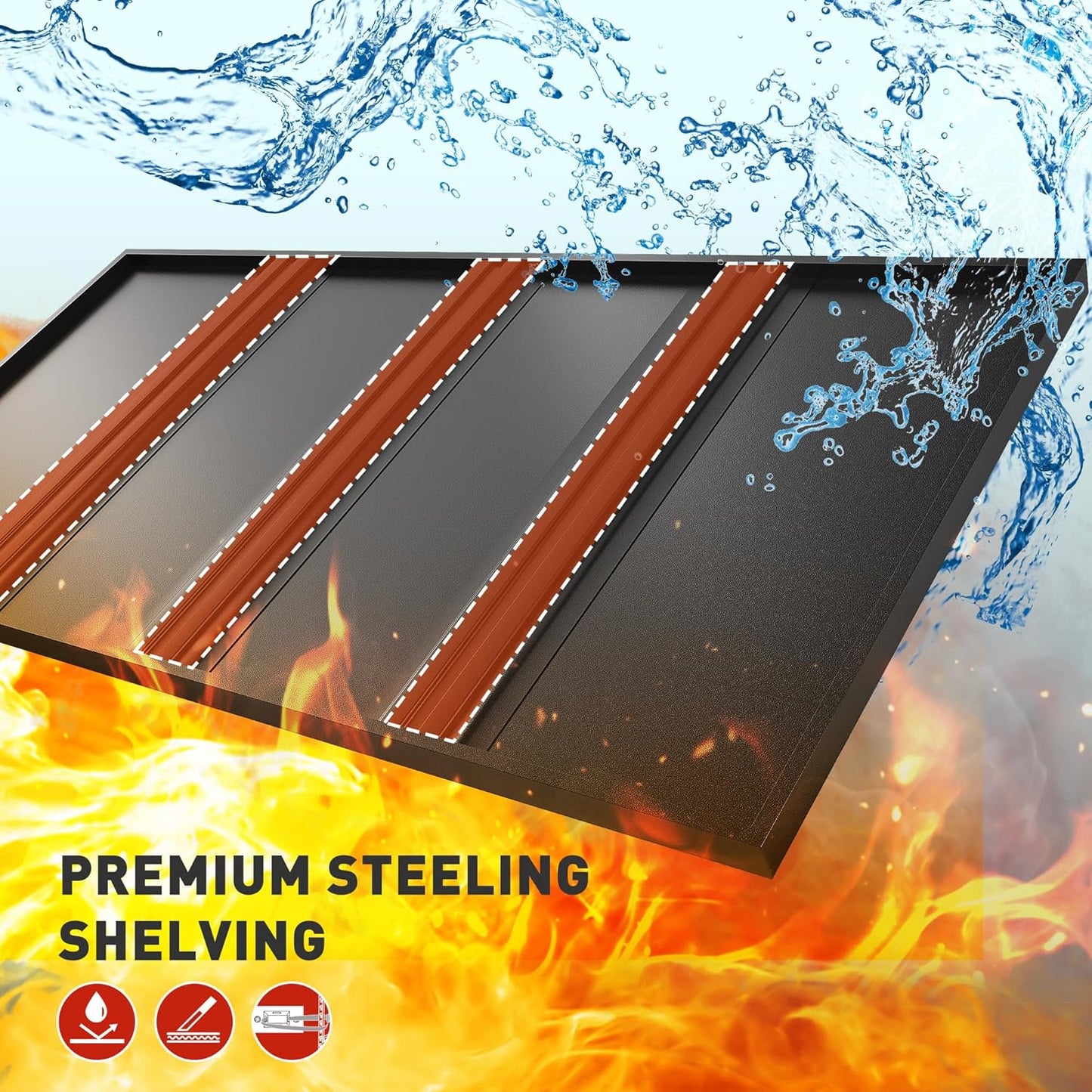 REIBII 72" H Garage Shelving Load 2500 LBS, Heavy Duty Storage Shelves, 5-Tier Adjustable Garage Shelves for Warehouse, Basement, 72" H x36 W x18 D, Black, 4 Pack