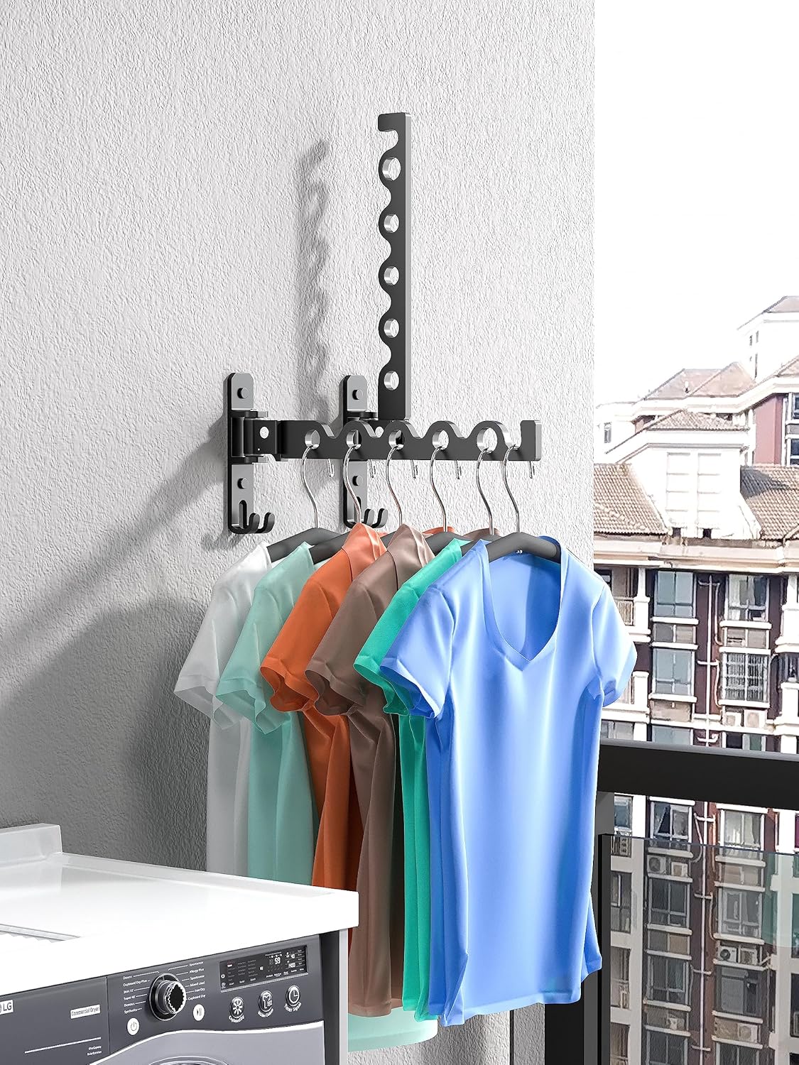 Dr.DJ Wall Hanger for Clothes, Coat Hanger Wall Mounted Matte Black Retractable Clothes Drying Organizer Rack Garment Hooks Aluminium Folding Indoor Wall Space Saver (2 Racks) Black