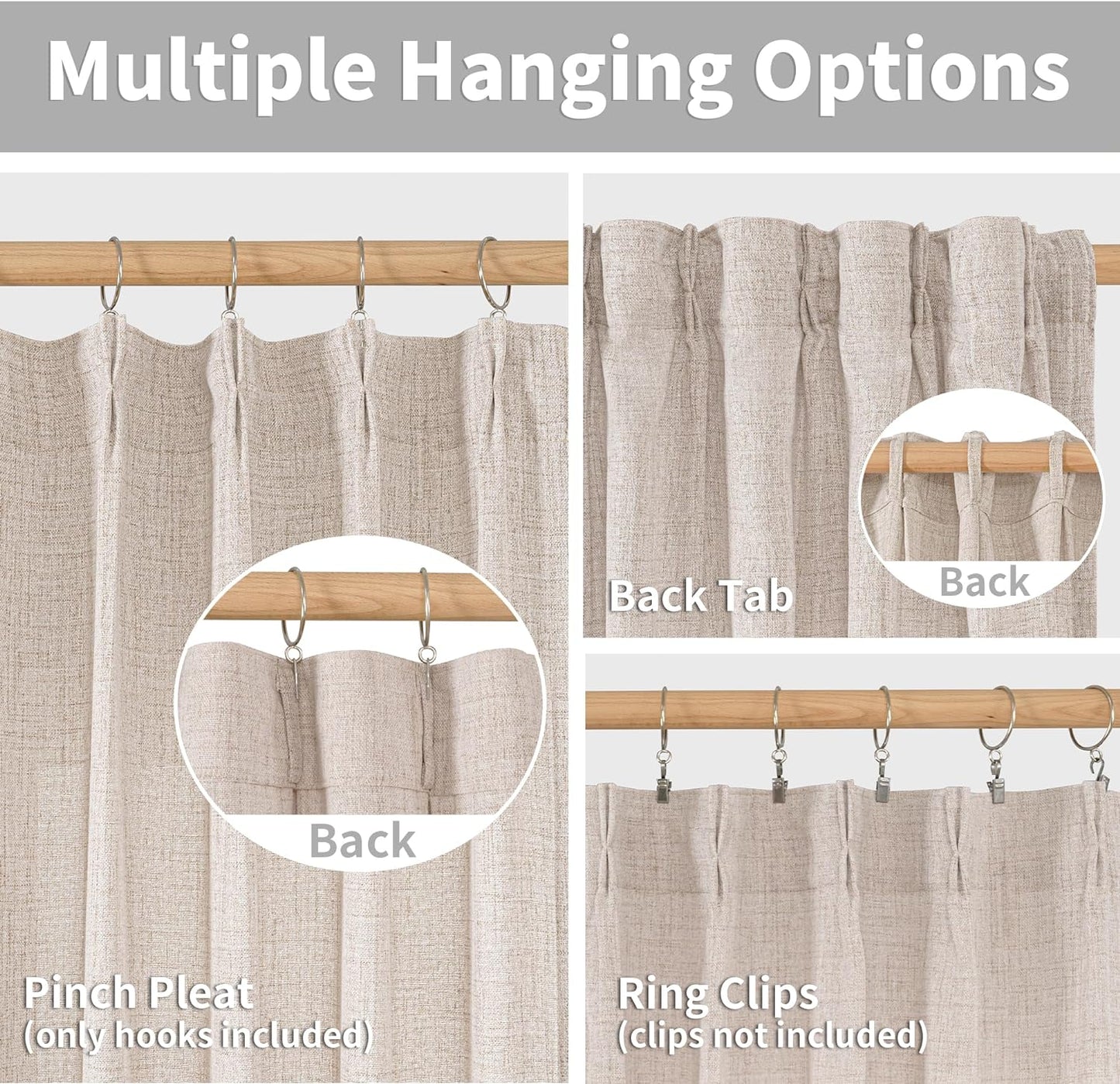 YoungsTex Natural Linen Curtains 95 Inches Long 2 Panels for Bedroom, Semi Sheer Drapes Light Filtering Privacy Floor Length Window Treatments with Pinch Pleated for Living Room, 40 X 95 Inch