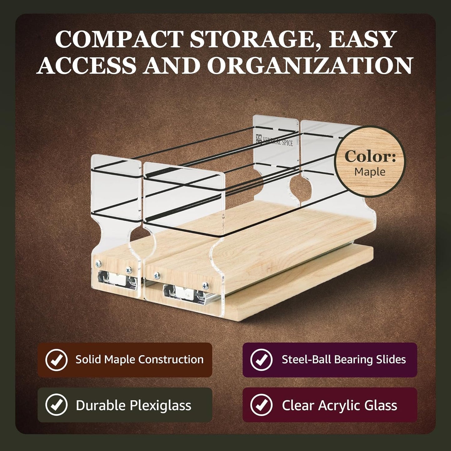 Vertical Spice Combo Spice Rack Drawer - Pull Out Pantry Organizers and Storage - Kitchen Cabinet Organizer - Seasoning Sliding Caddy - Made in USA (5.75" W x 5.00" H x 10.60" D, Partially Assembled)