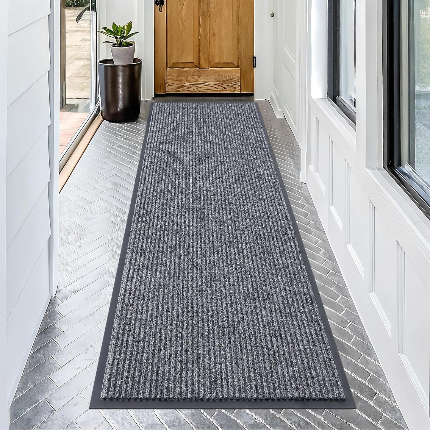 OLANLY Front Door Mat Indoor Outdoor Entrance, Waterproof Heavy Duty Doormat, Fade Resistant, Low Profile, Easy Clean Patio Porch Welcome Floor Mats for Entry, 71x24, Grey