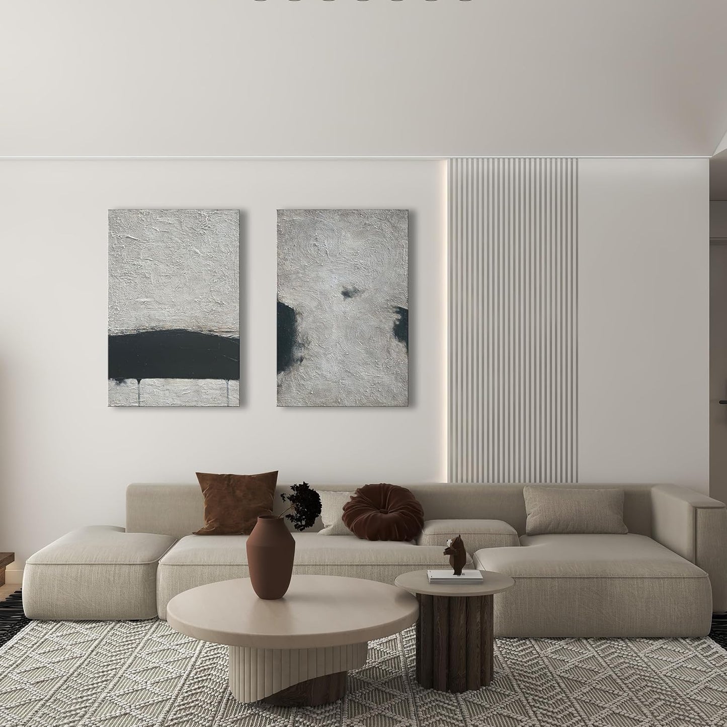 NANKAI Minimalist Art Hand Painted Black and Gray Abstract Oil Painting Canvas Wall Art 36x24 Inch Home Wall Decoration