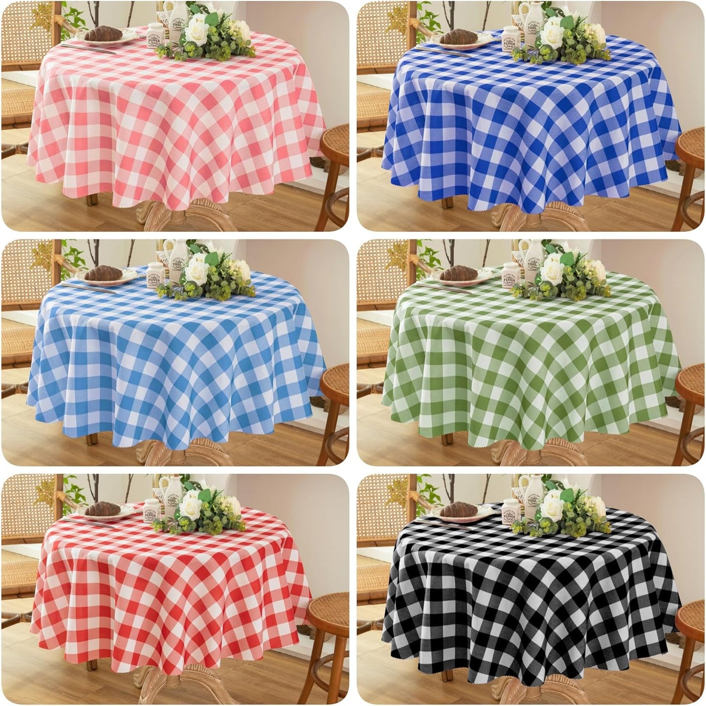 Waterproof Plaid Tablecloth Fabric - Round 90 Inch Classic Gingham Checker Table Cloth for Indoor/Outdoor Use - Buffalo Table Cover for Picnics, BBQs, and Parties