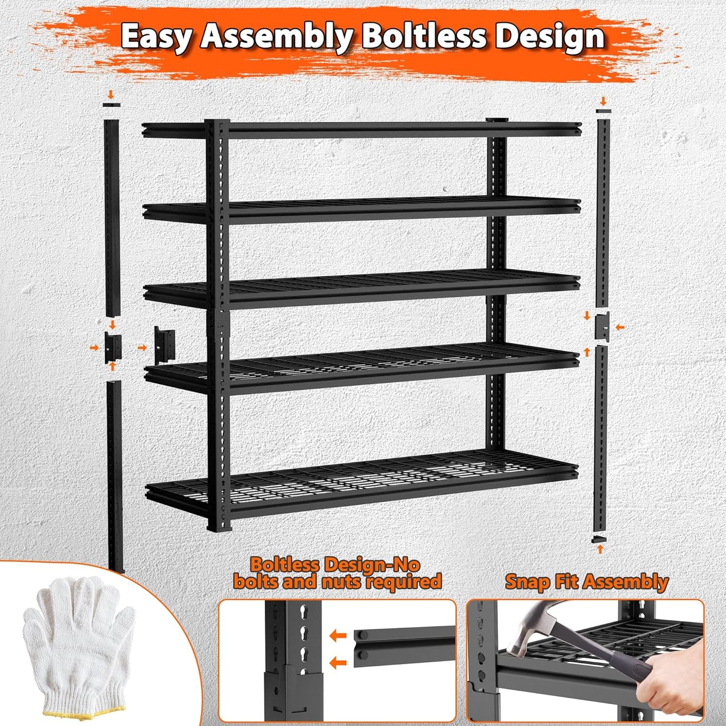 Storage Shelves Heavy Duty, 48" L x 18" W x 72" H Garage Wire Shelving Unit Loads 2800LBS, 5-Tier Adjustable Metal Industrial Utility Shelf Rack for Kitchen, Laundry Room, Pantry, Warehouse, Basement