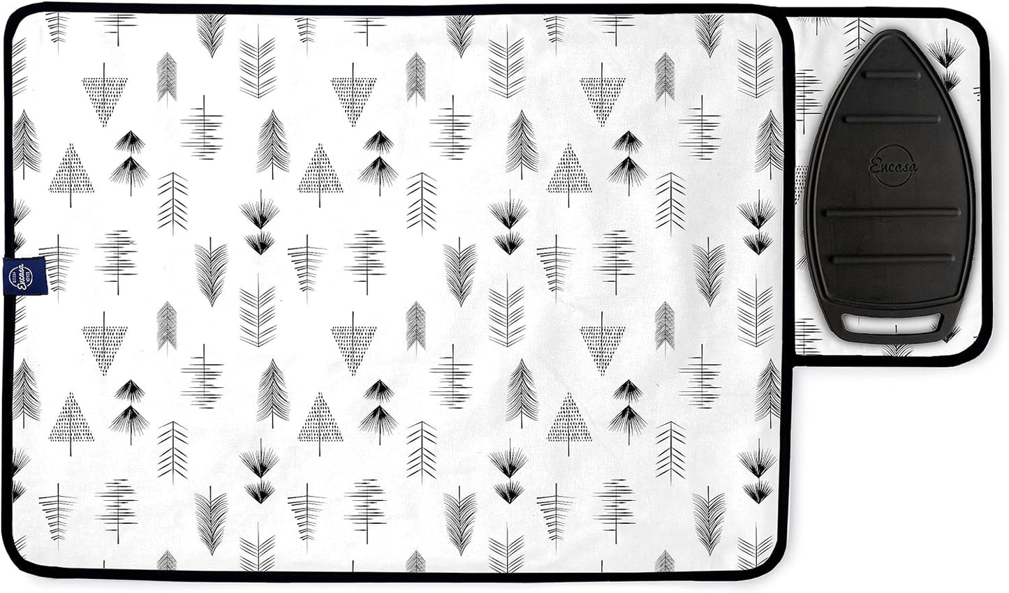 Encasa Homes Ironing Mat/Pad (Small 28"x20") with 3mm Padding & Silicone Iron Rest for Steam Pressing on Tabletop or Bed - Heat Resistant, Portable, Quilting & Travel Blanket - Black Arrow