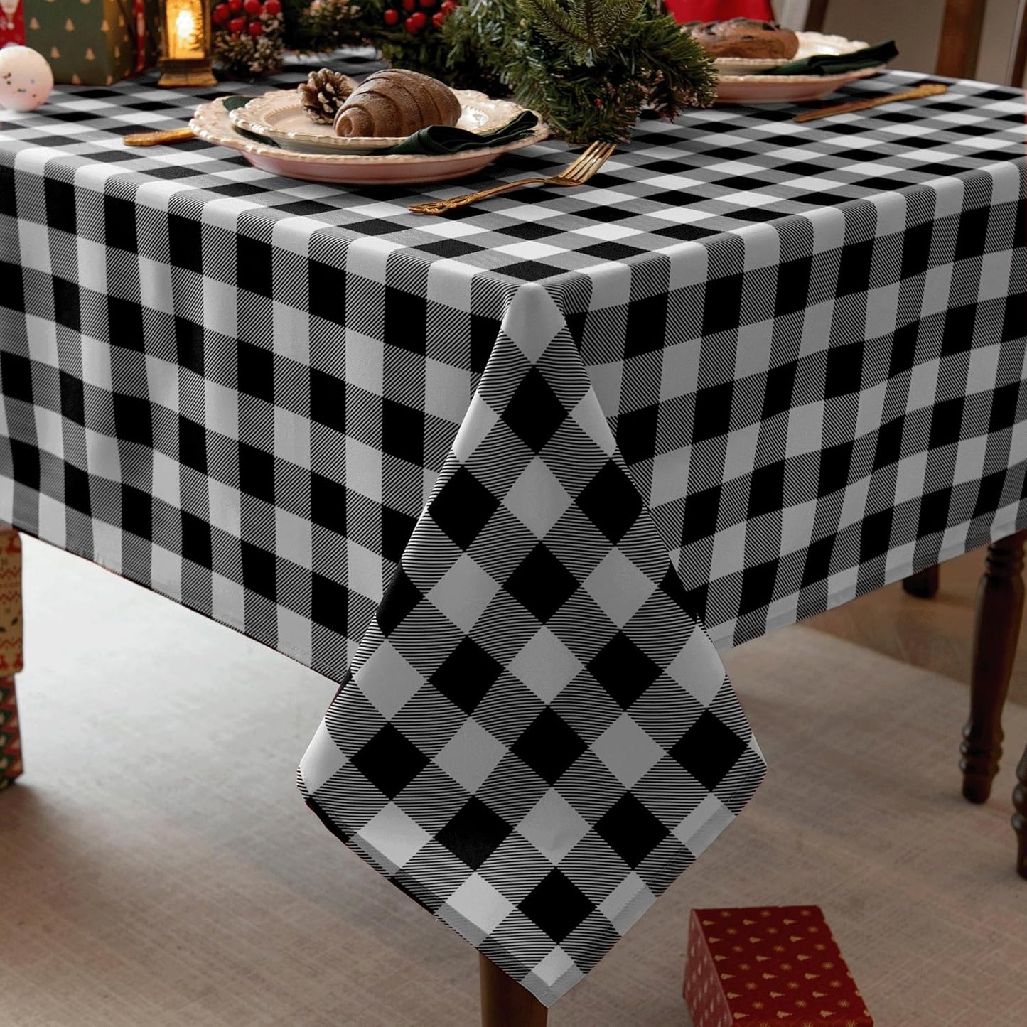 Classic Gingham Tablecloth Fabric - Oblong 58x120 Water Resistant Chequered Pattern Table Cloth for Indoor/Outdoor Use - Tabletop Cover for Birthday, Picnics, Gardens, and Parties