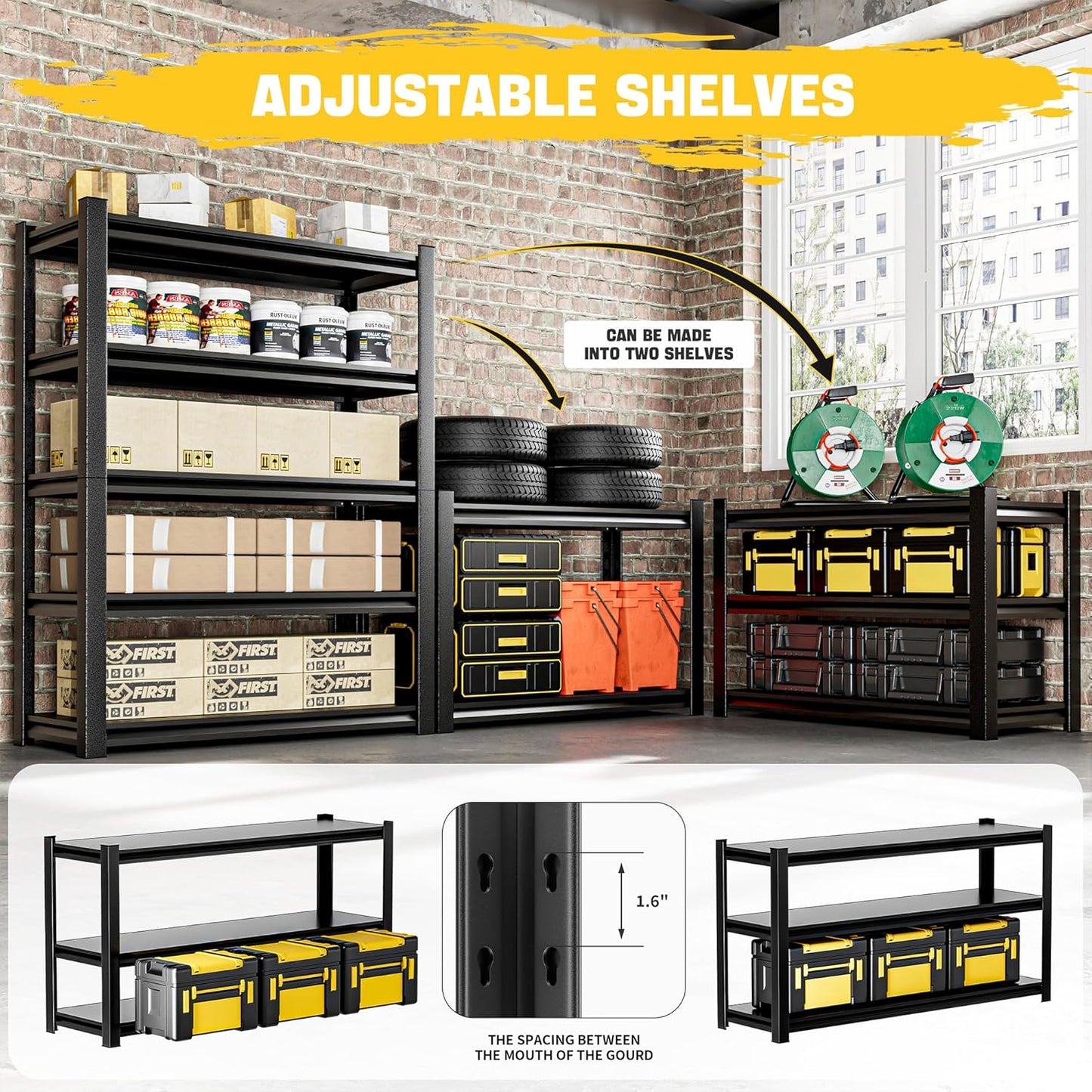 78" H 47.2" Wide Garage Shelving, Thickened Heavy Duty Metal Adjustable Shelves, Industrial Storage Rack