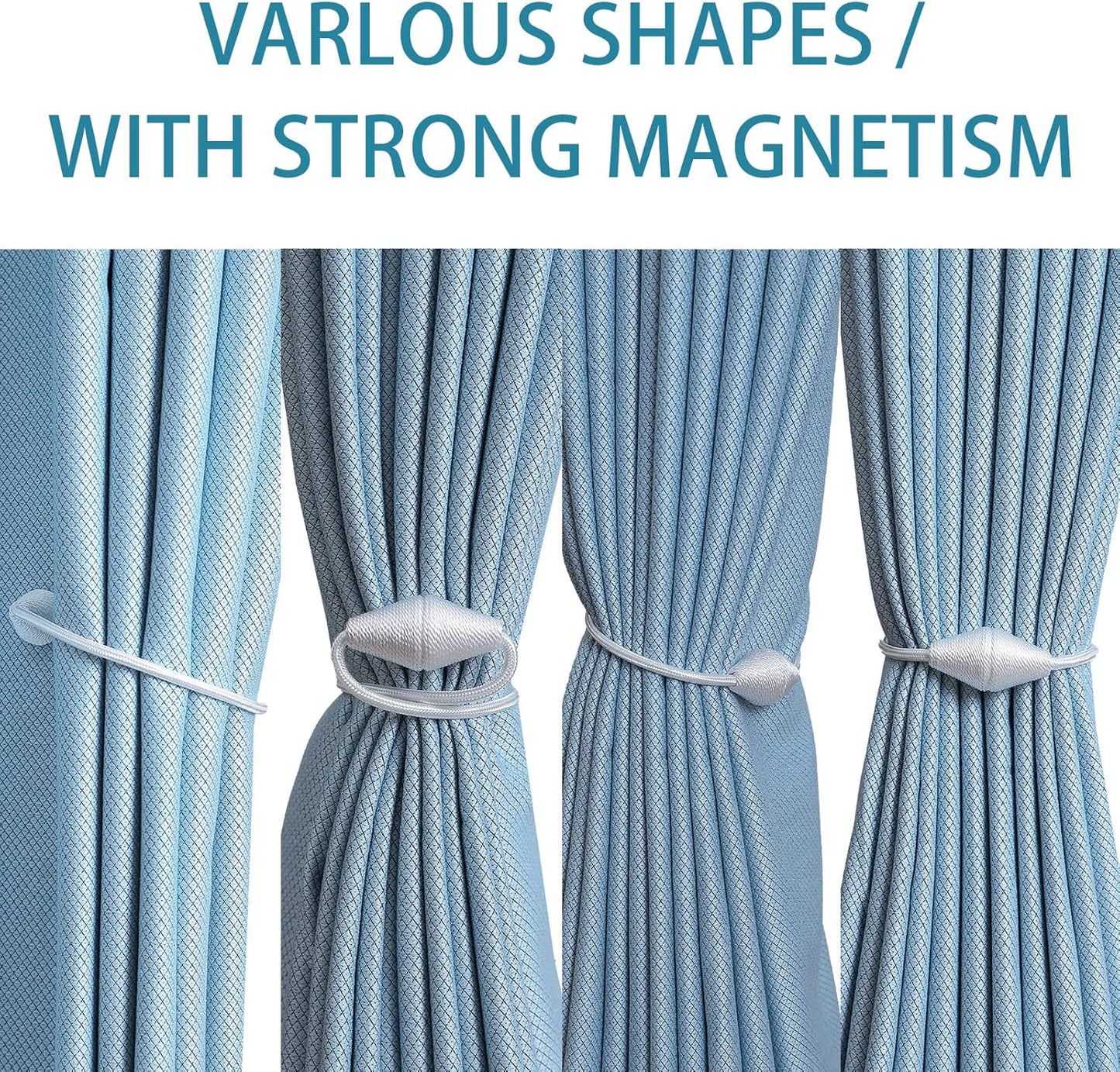 2 PCS Magnetic Curtain Tiebacks, European Style Convenient Drape Tie Backs Holdbacks for Thin or Thick Home & Office Window Draperies, No Tools Required-Wite