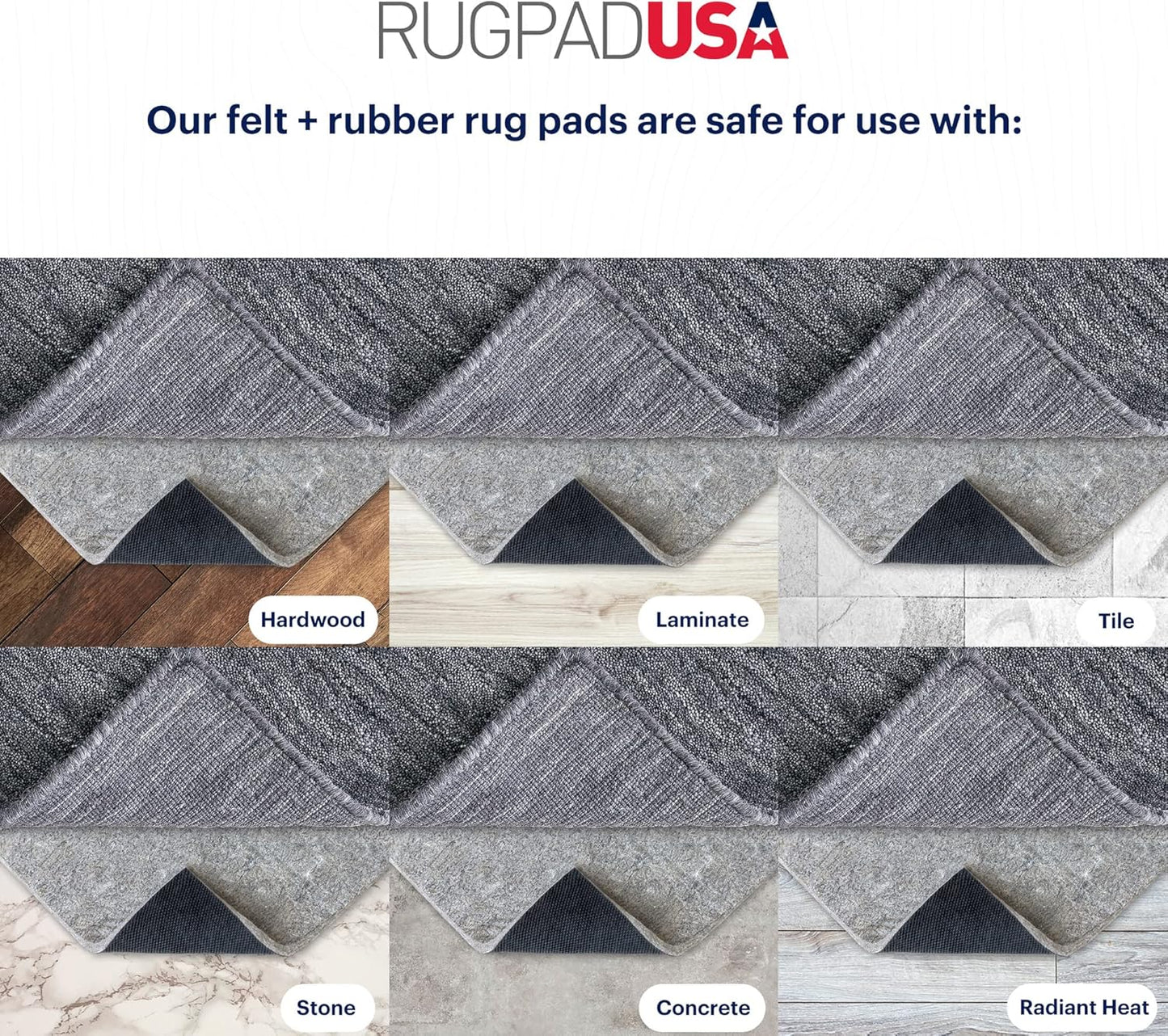 RUGPADUSA - Dual Surface - 2'x5' - 3/8" Thick - Felt + Rubber - Enhanced Non-Slip Rug Pad - Adds Comfort and Protection - for Hard Surface Floors