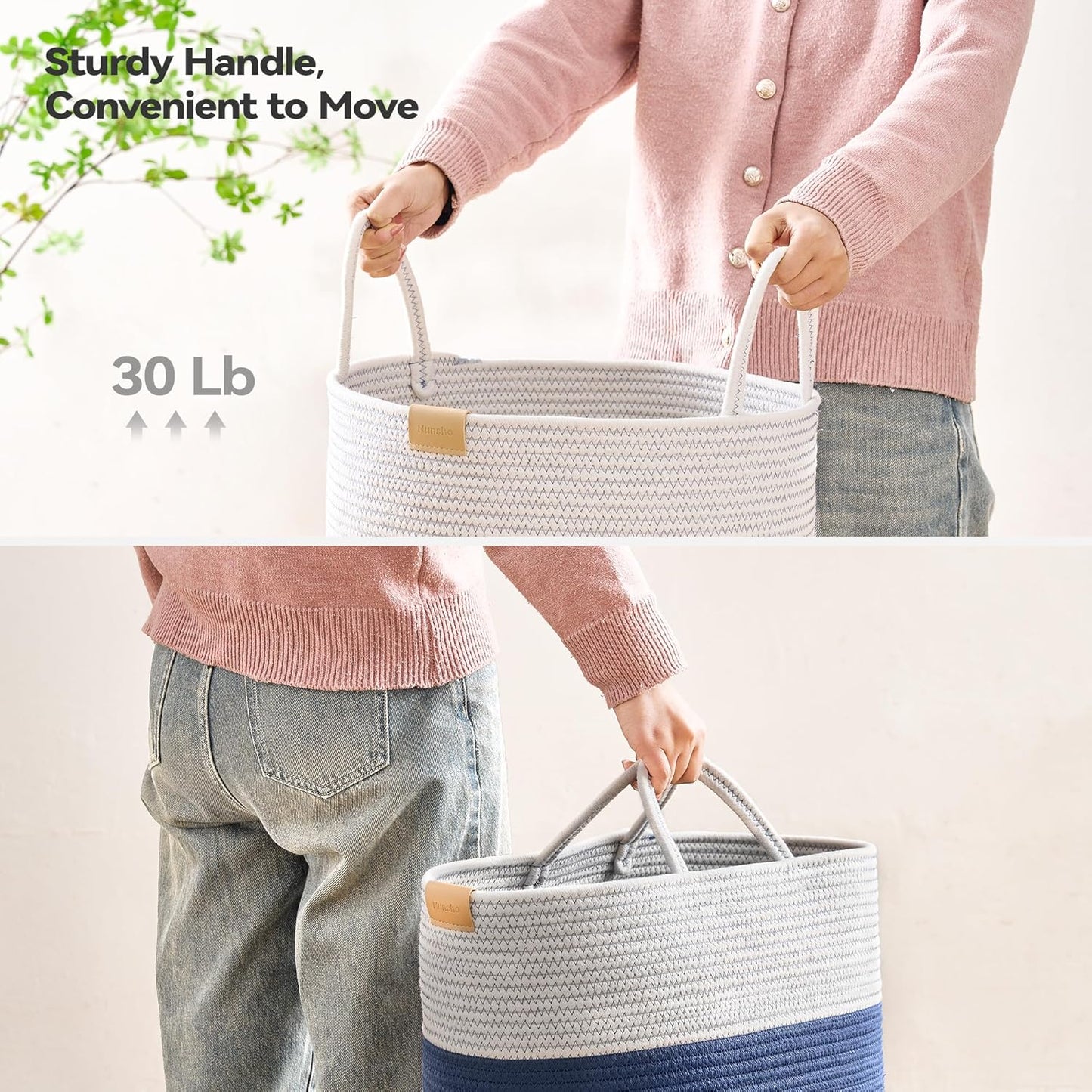 Laundry Hamper 75L,Large Laundry Basket for Clothes,Decorative Storage Basket for Blankets,Cotton Rope Woven basket for bedroom,Navy Blue