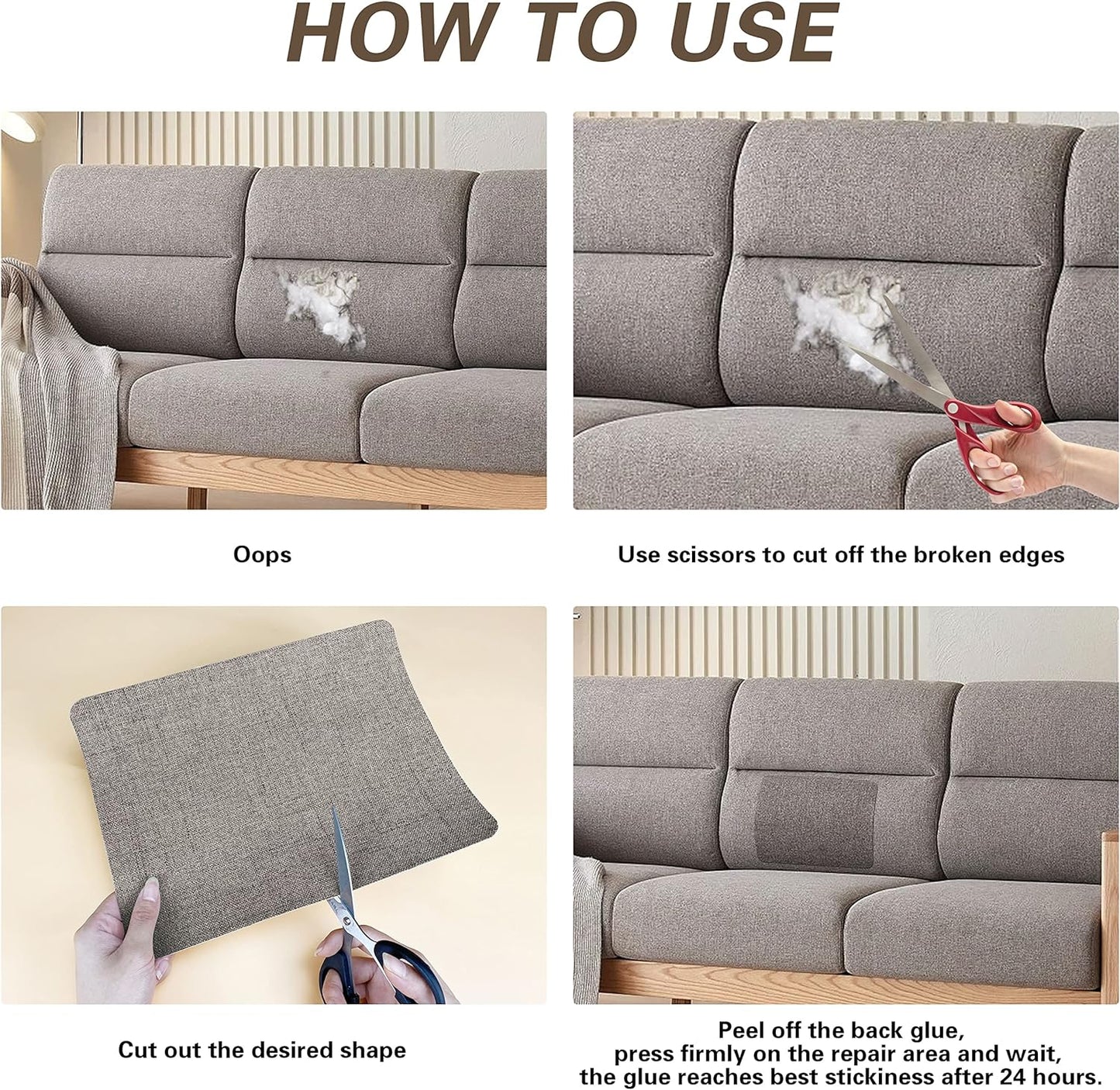 KING MOUNTAIN Fine Linen Repair Patches, Self-Adhesive Linen Fabric Patches, 8X11 inch 2 PCS, Multi Color, Can be Used for Linen Sofa Repair and Linen Clothes Repair(Rice Coffee,8" x 11"-2PCS)