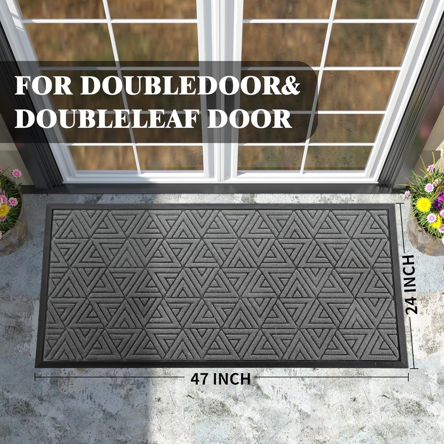 Yimobra Large Door Mat 47x24, All-Weather Waterproof Non-Slip Welcome Matt Outdoor, Heavy Duty Non Slip Doormat for Entryway for Patio and Garage Indoor, Easy Clean, Grey
