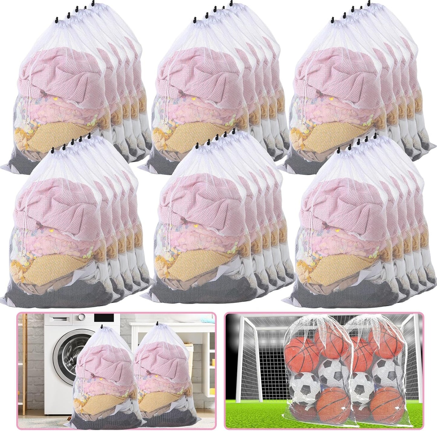 Berlune 30 Pack 24 x 36 Inches Large Mesh Bags for Laundry, Wash bags, Sturdy Mesh Material Closed with Drawstring, Factory, University, Dormitory, Travel and Apartment Dweller (White)