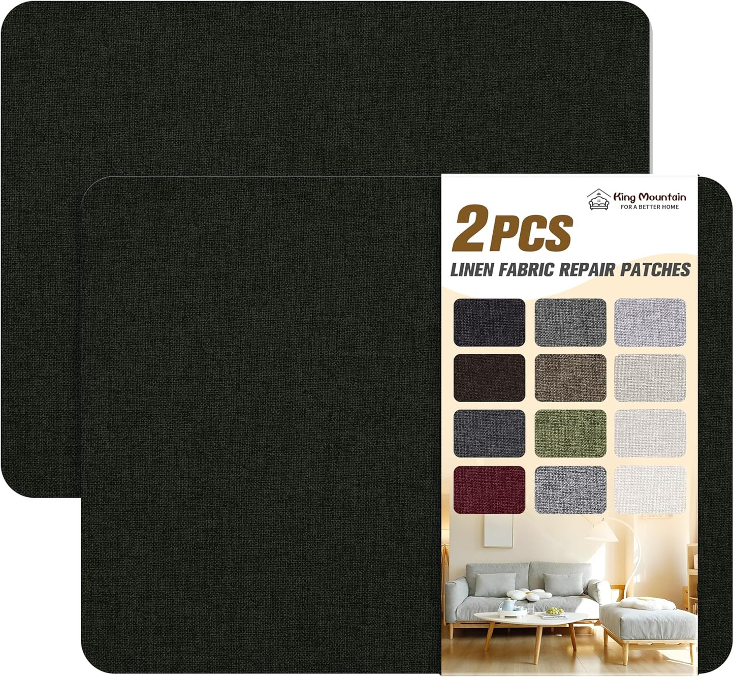KING MOUNTAIN Fine Linen Repair Patches, Self-Adhesive Fabric, 8X11 Inch 2 PCS, Multi Color, for Sofa and Clothes (Charcoal Black)