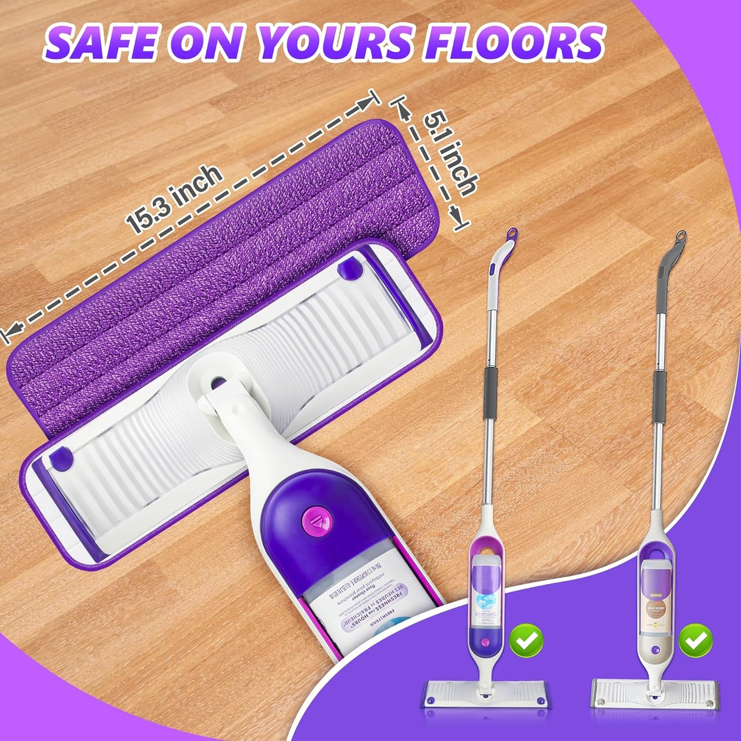 EXEGO 6 Count Reusable Microfiber Mop Pads for Swiffer PowerMop - Power Mop Pads Refills for 13 ''-15 '' Spray Mop, Hard Wood Floor Mop Pads Refills Machine Washable for Multi-Surface Floor Cleaning