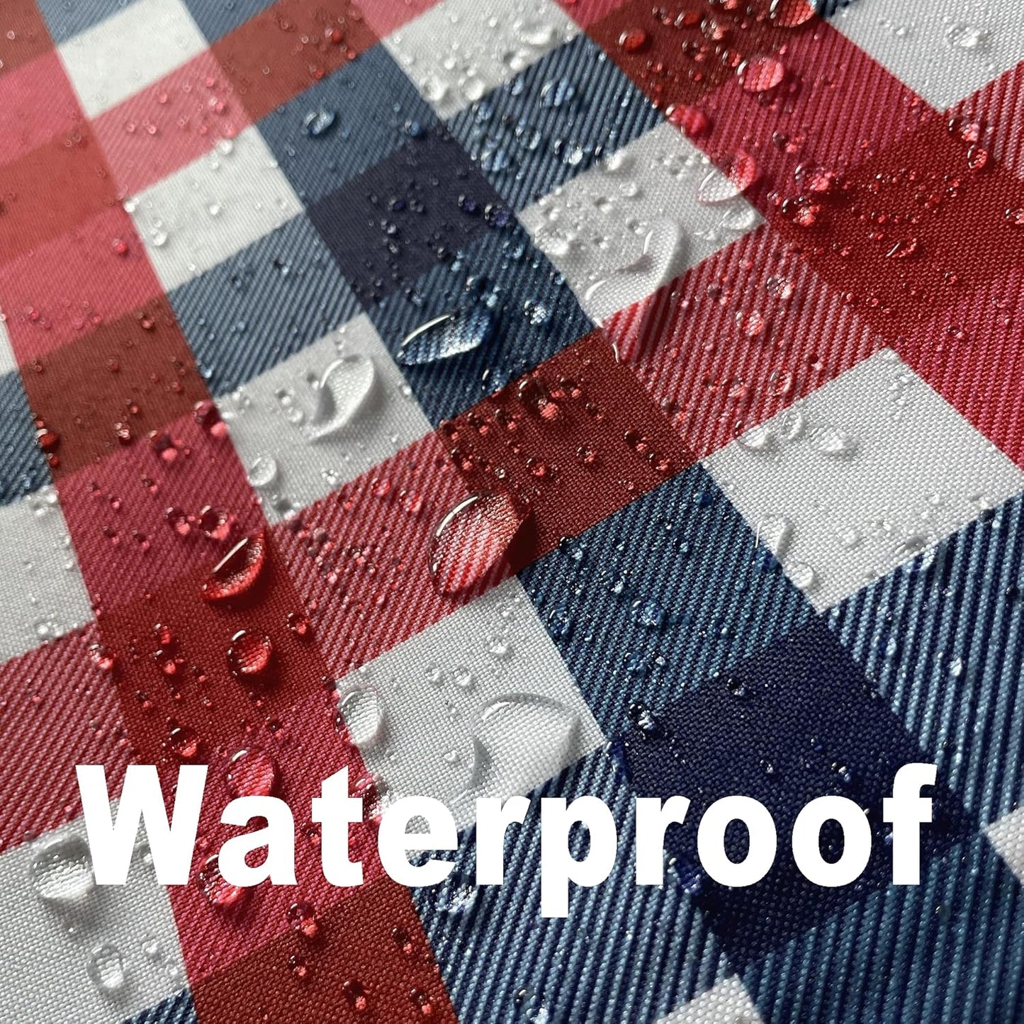 Waterproof Plaid Tablecloth Fabric - Oblong 52x70 Inch Patriotic Party Table Cloth for Indoor/Outdoor Use - Independence Day Memorial Day Washable Table Cover