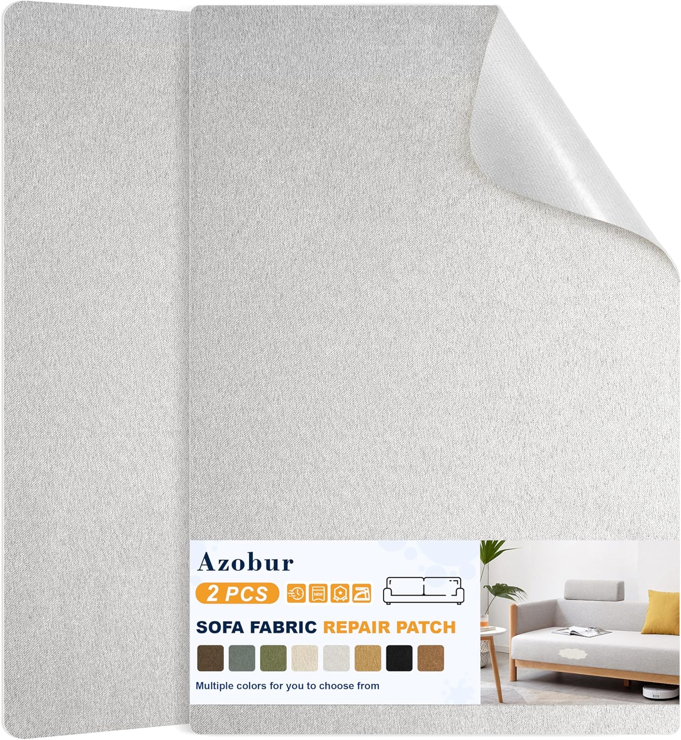 Azobur Couch Patch Repair Fabric,Microfiber Fabric, Self-Adhesive, for Sofa Repair and Upholstery, 2 Pieces, 9.5 x 11 inches (Light Gray)