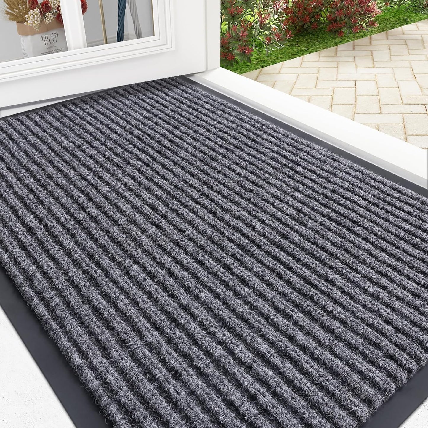 OLANLY Front Door Mat Indoor Outdoor Entrance, Waterproof Heavy Duty Doormat, Fade Resistant, Low Profile, Easy Clean Patio Porch Welcome Floor Mats for Entry, 29.5x17, Grey