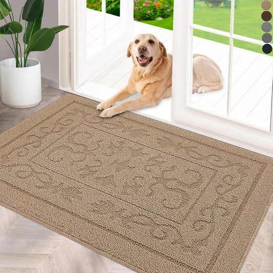 FONEYI Indoor Door Mat 32" x 48", Dirt Trapper Door Mats Non-Slip Entryway Rugs Washable, Absorbent Resist Dirt Welcome Mat, Low Profile Inside Floor Mats for Front Back Door and Entryway, Beige