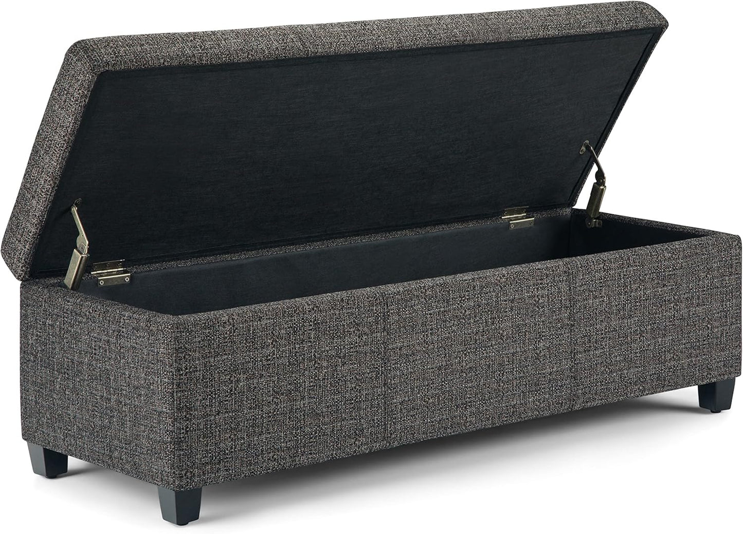SIMPLIHOME Avalon 48 inch Wide Contemporary Rectangle Storage Ottoman Bench in Dark Grey Tweed Look Fabric, Assembled, For the Living Room, Entryway and Family Room