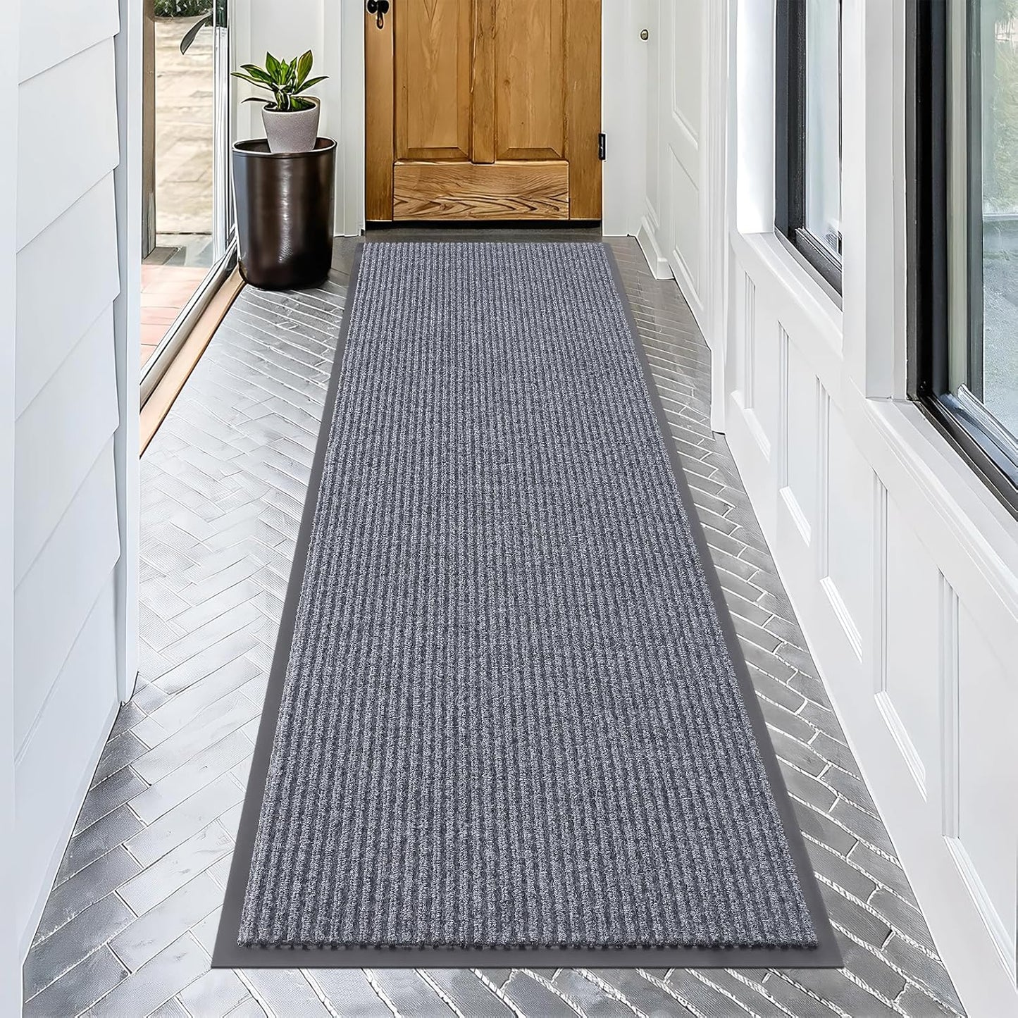 OLANLY Front Door Mat Indoor Outdoor Entrance, Waterproof Heavy Duty Doormat, Fade Resistant, Low Profile, Easy Clean Patio Porch Welcome Floor Mats for Entry, 71x24, Light Gray