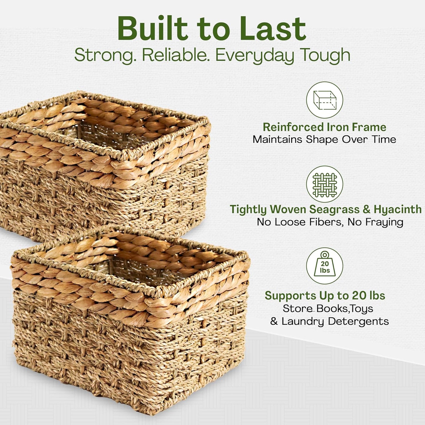 Small Wicker Baskets for Storage 2-Pack, Natural, Woven Baskets for Organizing Living Room, Pantry Baskets, Shelves - Small Size - 8x7x5.5 inches