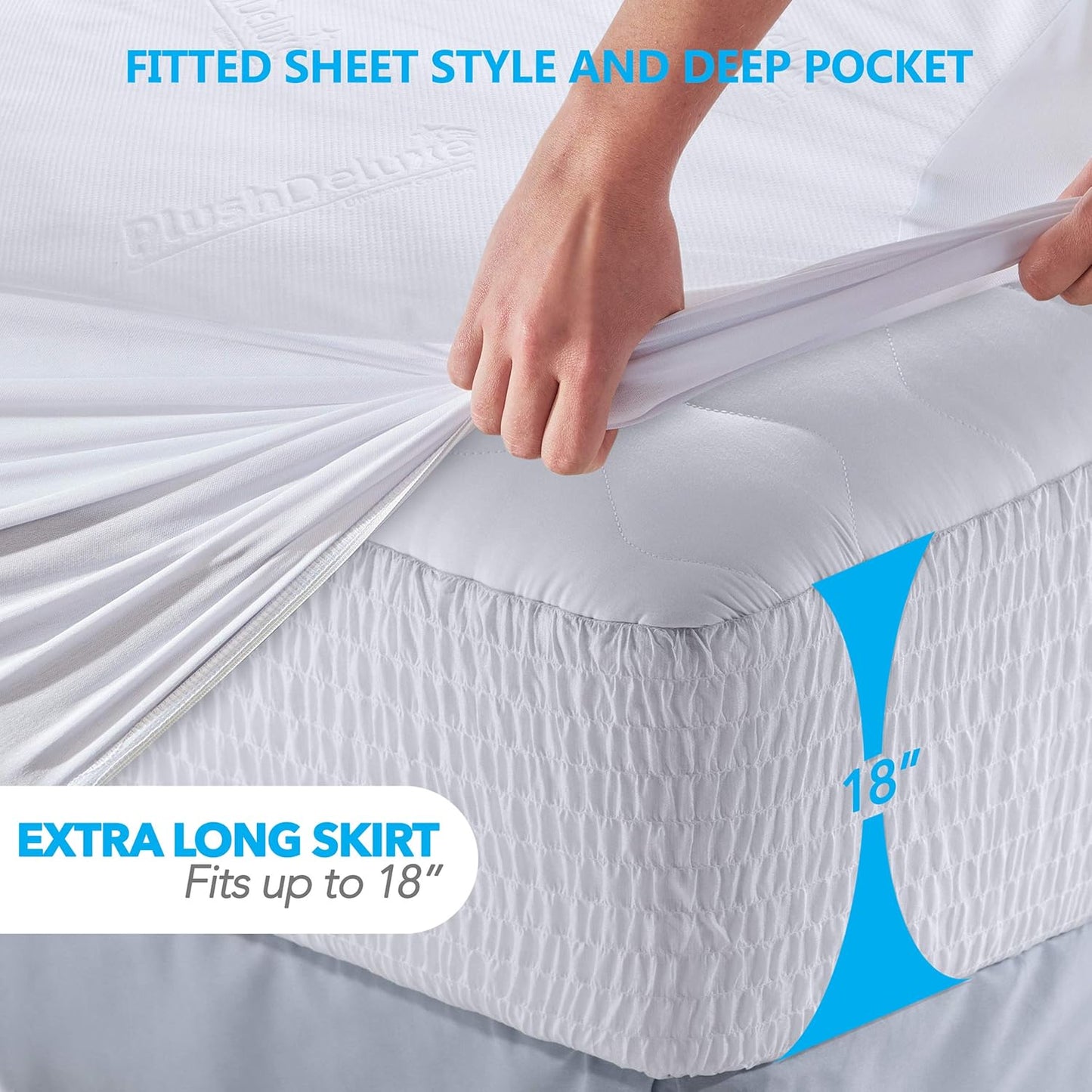 PlushDeluxe Premium Bamboo Mattress Protector – King Size, Waterproof, & Ultra Soft Breathable Noiseless Washable Bed Mattress Cover for Comfort & Protection - White