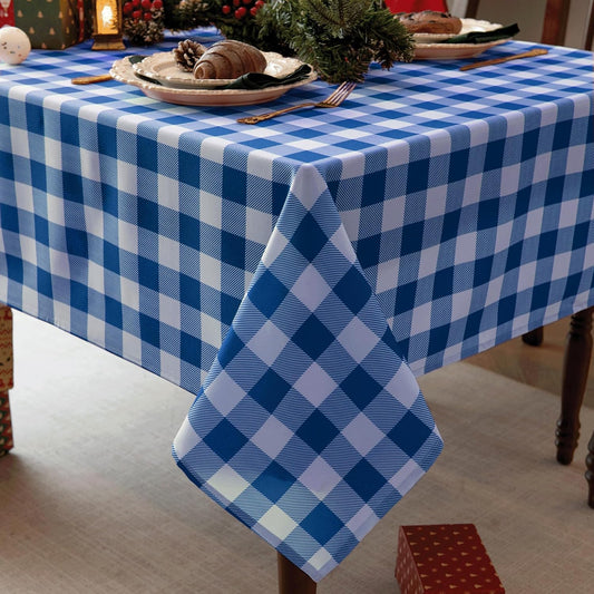 Classic Gingham Tablecloth Fabric - Oblong 58x120 Water Resistant Chequered Pattern Table Cloth for Indoor/Outdoor Use - Tabletop Cover for Birthday, Picnics, Gardens, and Parties