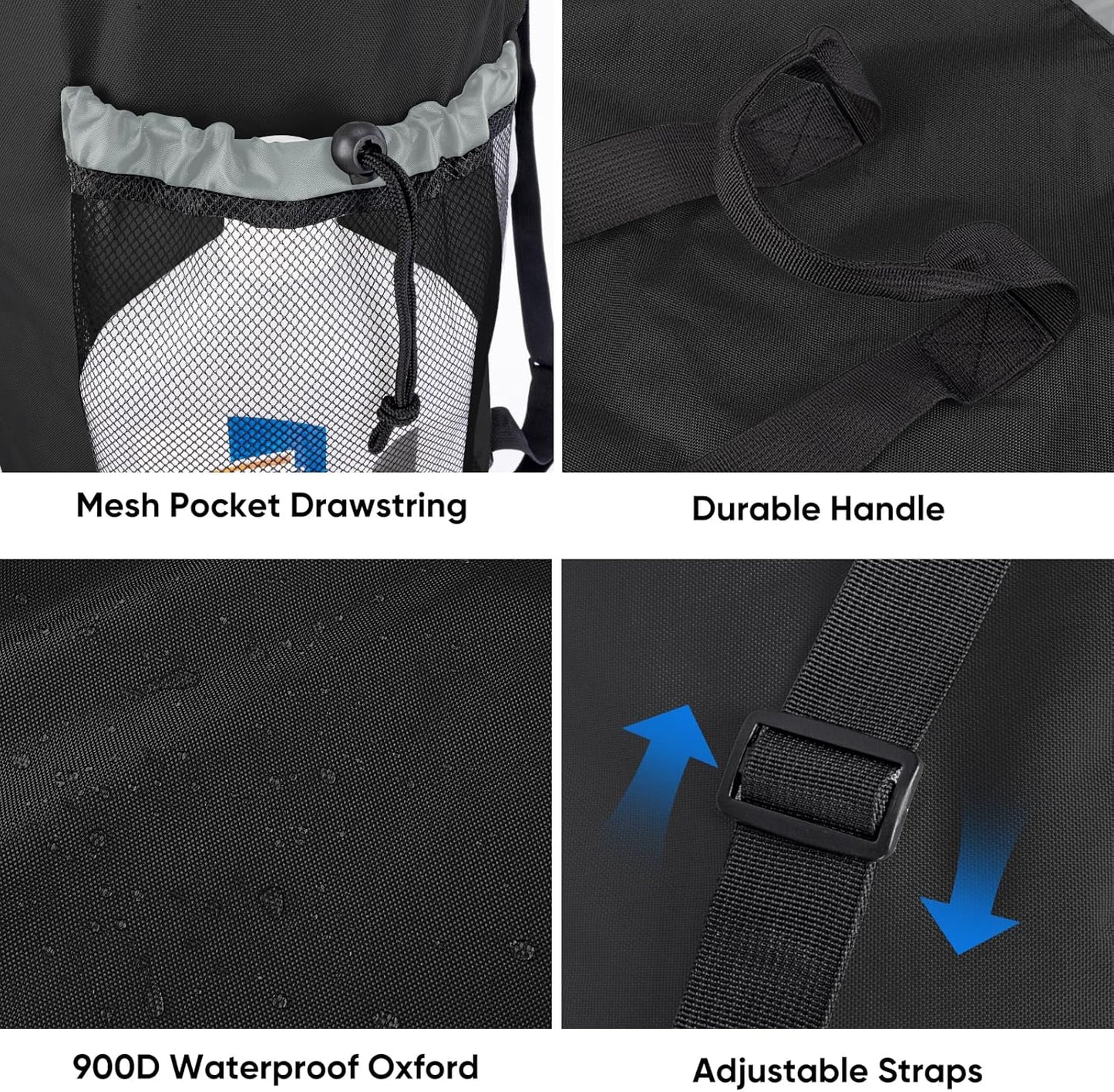 BALEINE 150L Laundry Bag Backpack, 900D Oxford Fabric Large Travel Laundry Bags with Shoulder Straps and 2 Mesh Pockets for College Dorm, Apartment, Laundromat (Black, 150L)