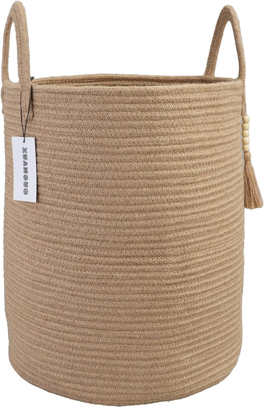 Rope Laundry Basket Laundry Hamper for Clothes Woven Storage Basket for Living Room Bedroom Boho Tall Rope Baskets for Blanket Toys Pillow Towels Baby Nursery Hamper Bin jute