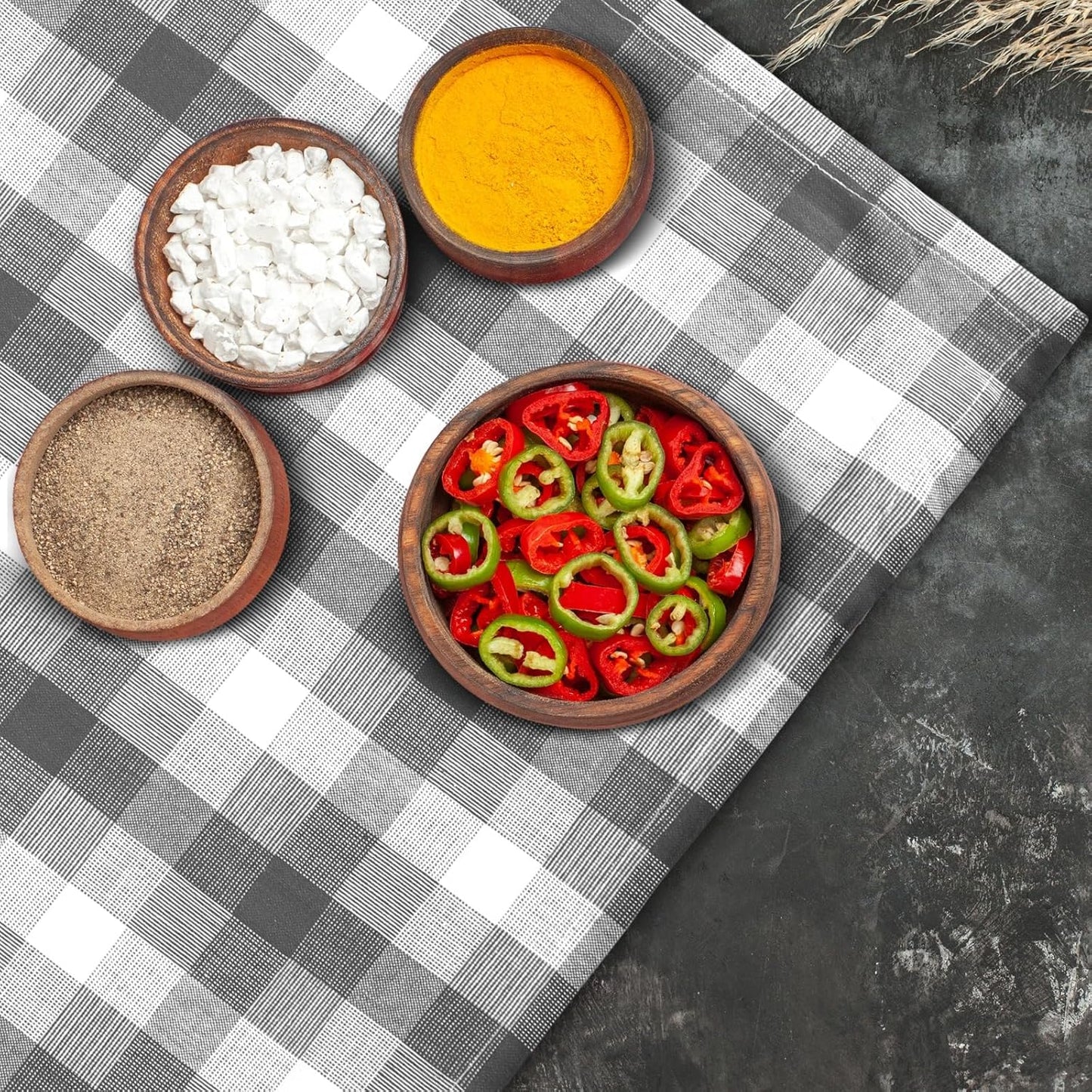 Kitchen Towels Set of 6 Grey/White Checks 20x30 Inches 100% Cotton Highly Absorbent Kitchen Towels