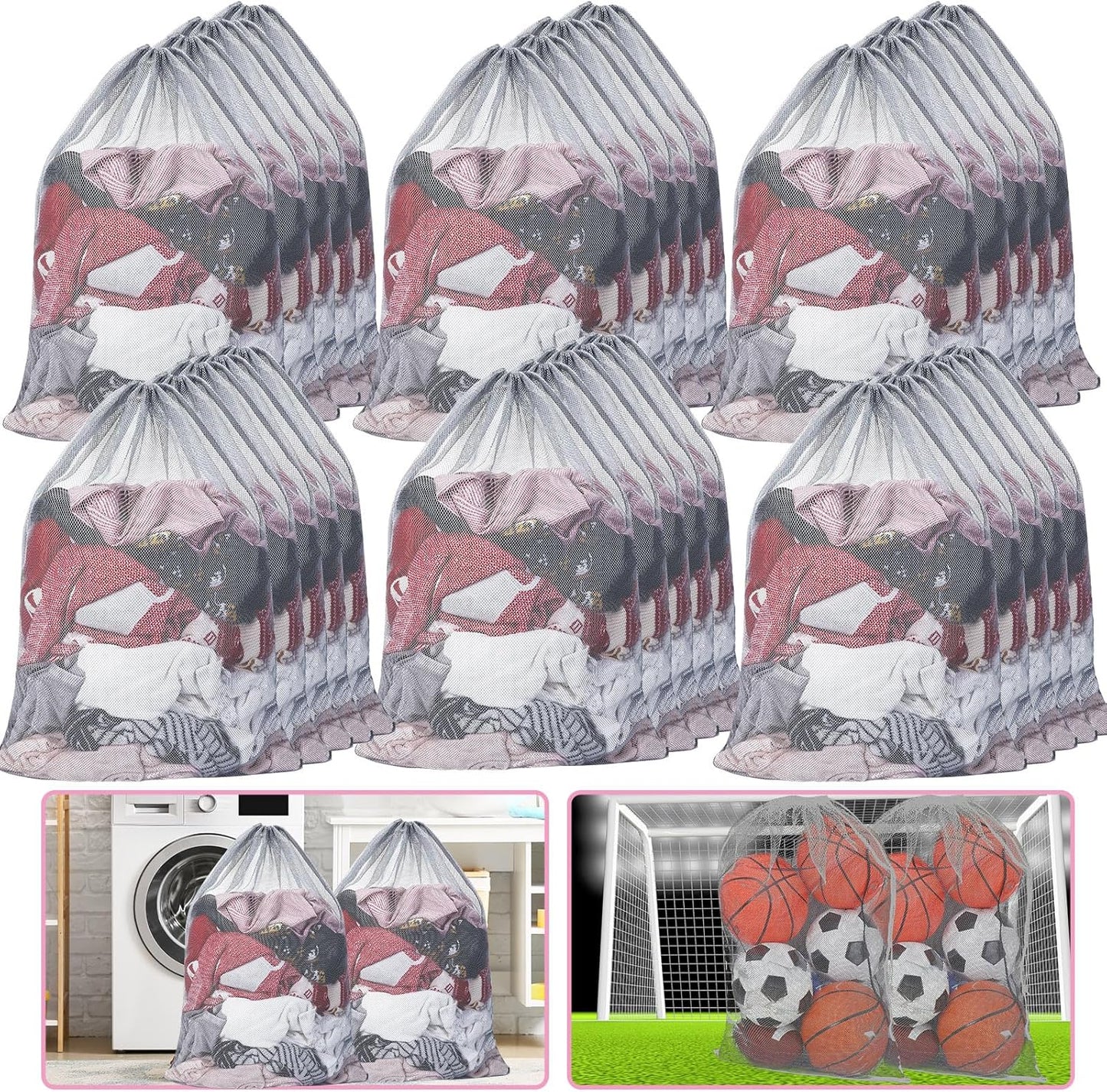 Berlune 30 Pack 24 x 36 Inches Large Mesh Bags for Laundry, Wash bags, Sturdy Mesh Material Closed with Drawstring, Factory, University, Dormitory, Travel and Apartment Dweller (Gray)