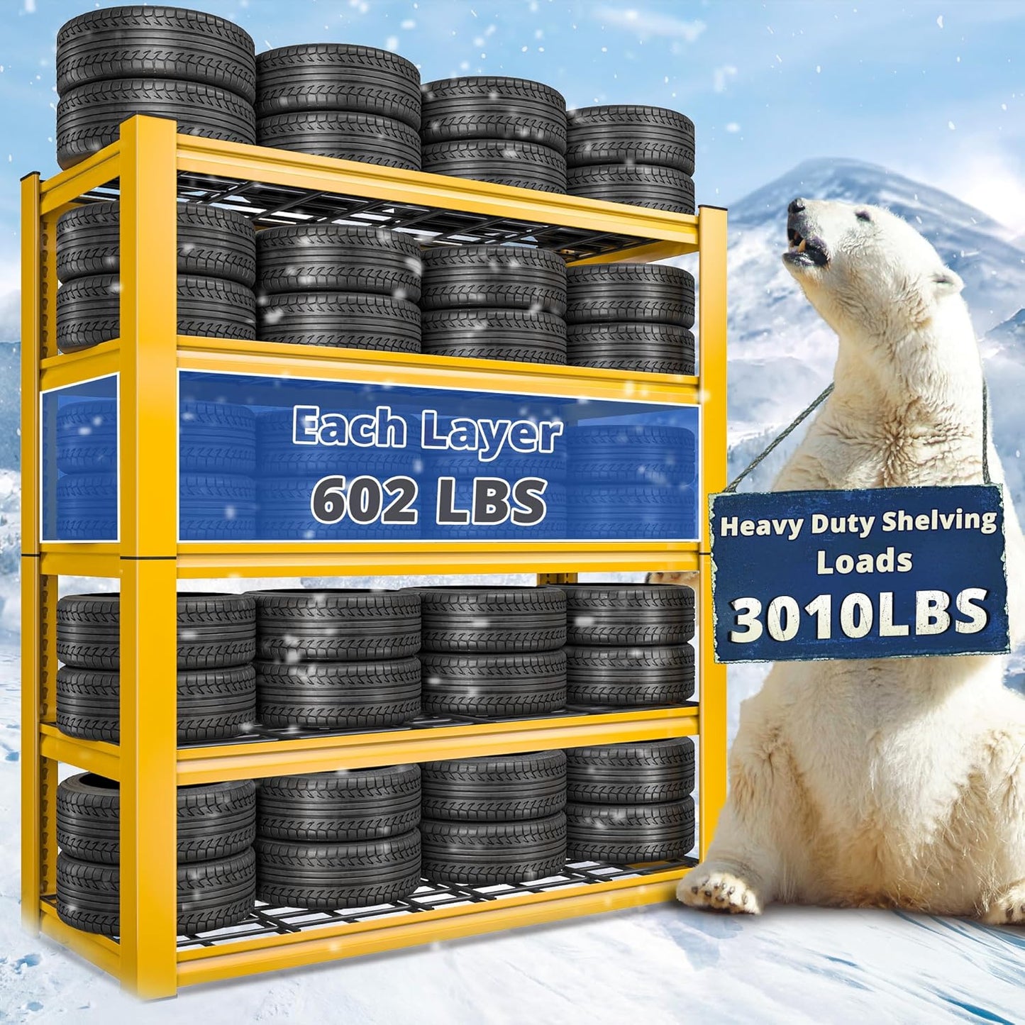 REIBII 72''H Garage Shelving 3010 LBS Storage Shelves Adjustable Metal Shelving 5 Tier Metal Shelves for Storage Industrial Shelf for Kitchen Pantry Warehouse Basement 72" HX35.5 WX16 D, 4 Pack