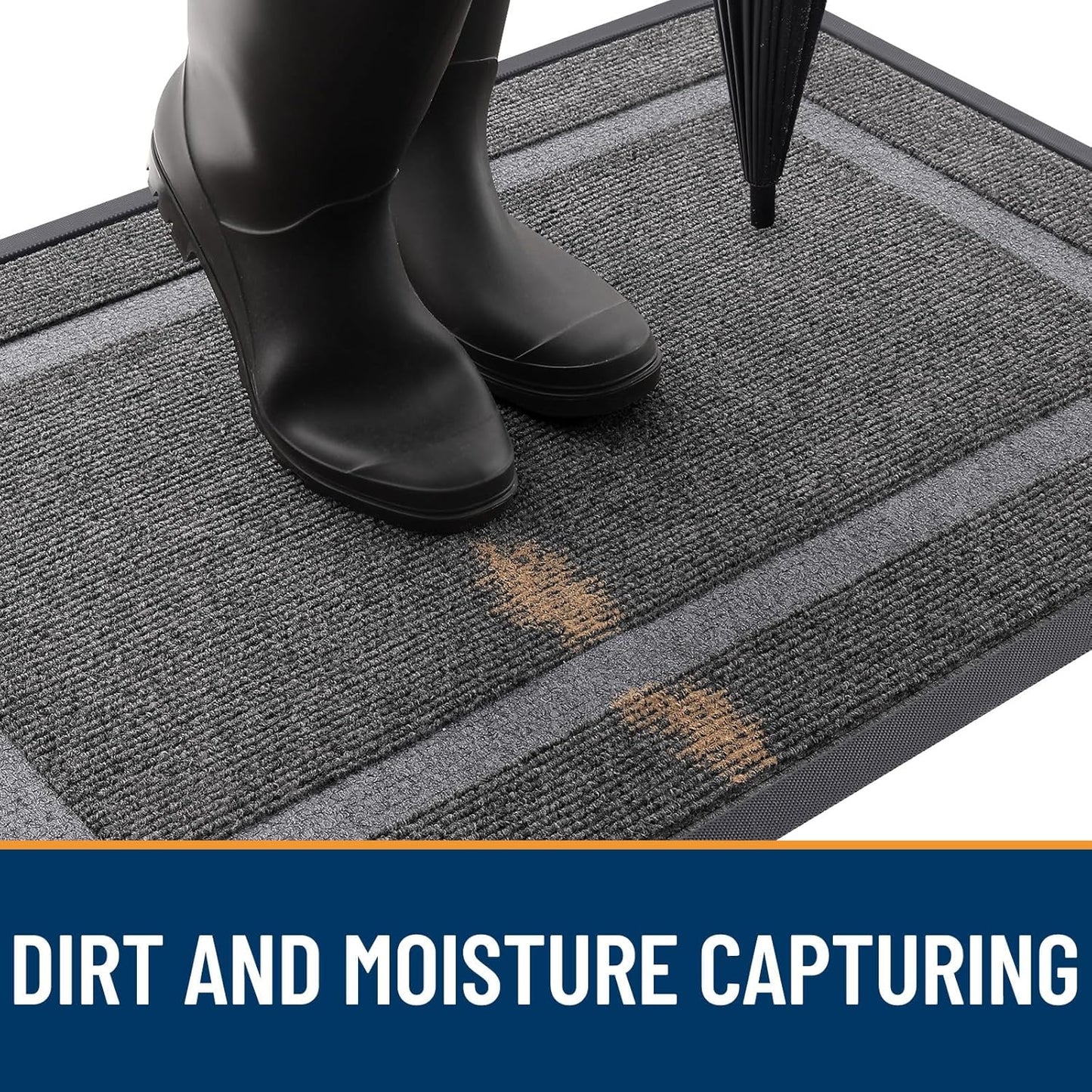 OLANLY Front Door Mat Indoor Outdoor Entrance, Waterproof All-Season, All-Weather Doormat, Sturdy Natural Rubber, Fade Resistant, Low Profile, Easy Clean Patio Porch Entryway Mat, 59x23, Dark Grey