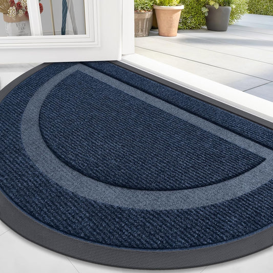 OLANLY Half Circle Door Mat Indoor Outdoor Entrance Welcome, Waterproof All-Season, All-Weather Doormat, Sturdy Natural Rubber, Low Profile, Easy Clean Patio Porch Entryway Mat, 71x47, Blue