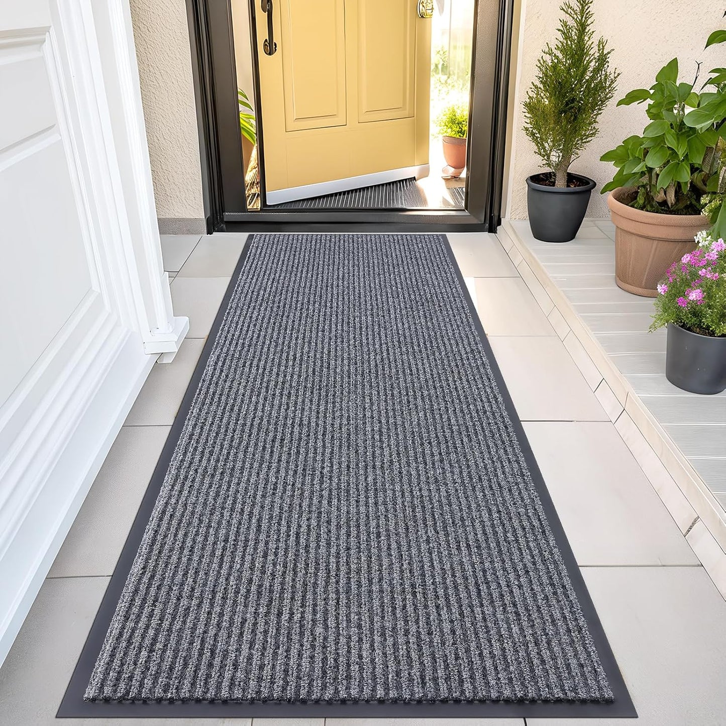 OLANLY Front Door Mat Indoor Outdoor Entrance, Waterproof Heavy Duty Doormat, Fade Resistant, Low Profile, Easy Clean Patio Porch Welcome Floor Mats for Entry, 47x24, Grey