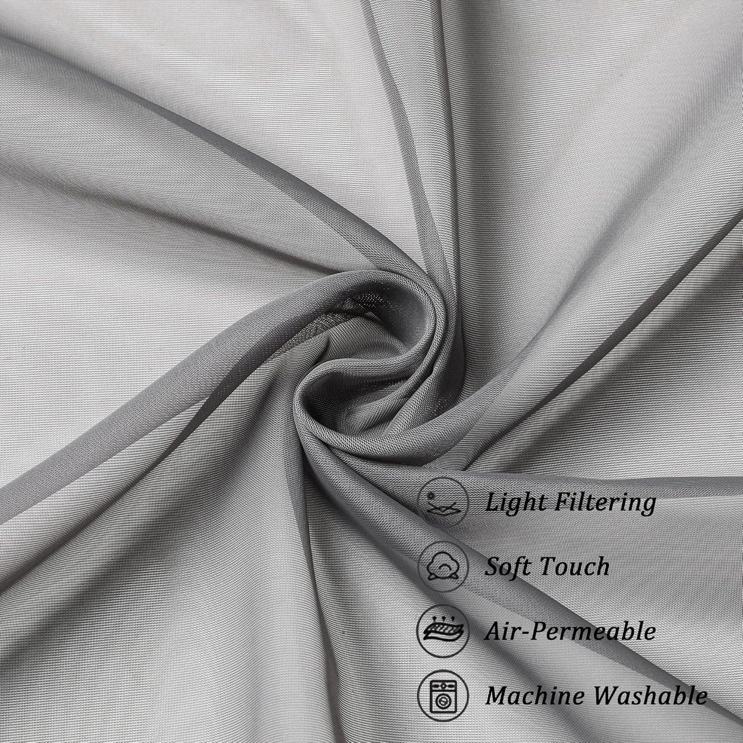 Chyhomenyc Sheer Valances for Windows 42W x 14L inches 2 Pack, Small Window Curtains for Living Room Bathroom Cafe Laundry Basement, Modern Top Dual Rod Pocket Voile Curtain, Charcoal Grey