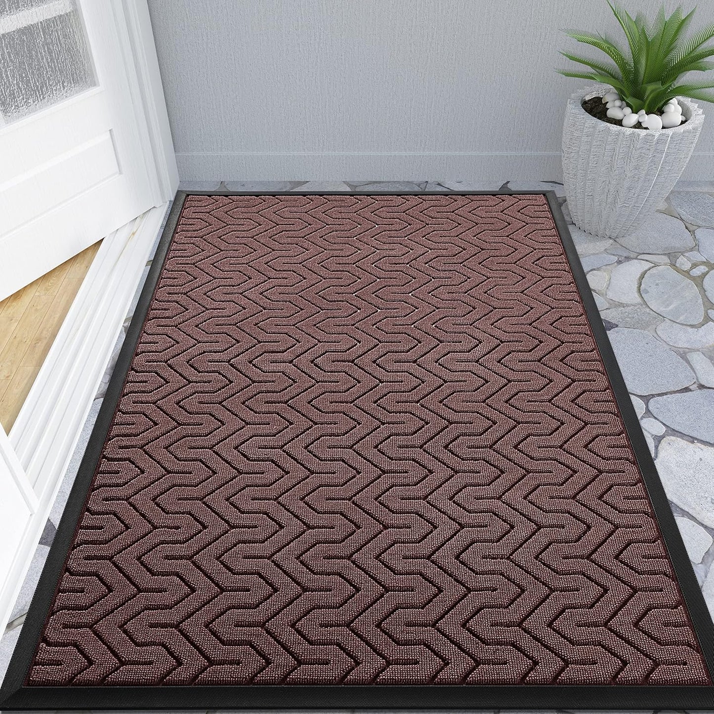 Yimobra Large Door Mat Outside Entrance 47x32, Waterproof Heavy Duty Outdoor Mats for Front Door, Non Slip Rubber Entry Mat for Garage Patio, Easy Clean, Red