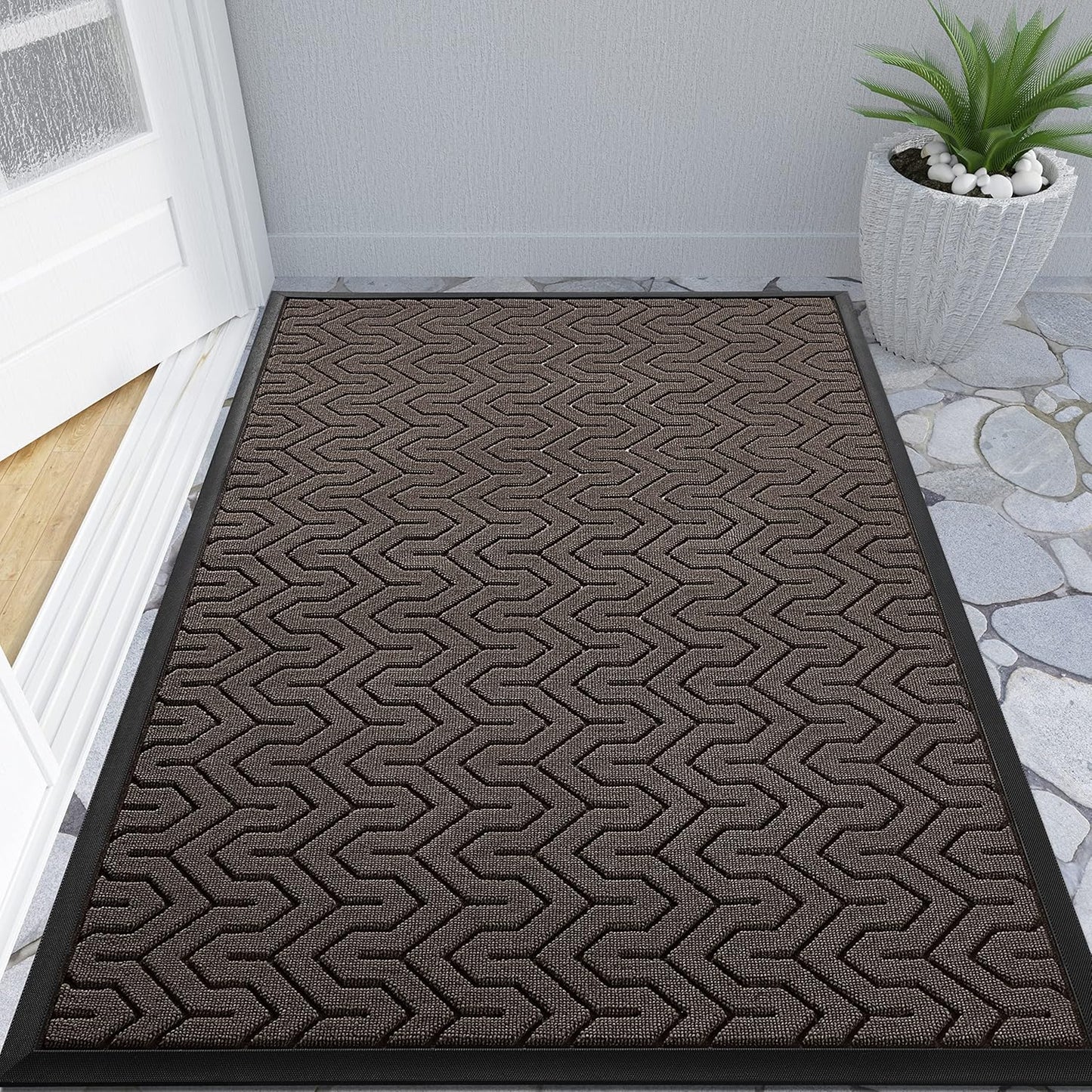Yimobra Large Door Mat Outside Entrance 47x32, Waterproof Heavy Duty Outdoor Mats for Front Door, Non Slip Rubber Entry Mat for Garage Patio, Easy Clean, Brown